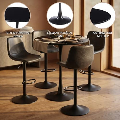 LeisureMod Bristol Collection 31-Inch MDF Round Bar Height Table, Black | Modern, Top, Pub, Pedestal Base, Bistro Cocktail Table, Kitchen, Dining Room, Cafe, Restaurant, Home Bar - color: Black, size: 31" Wide