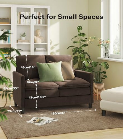 Welzona 3-Layers Cloud Loveseat Sofa, 51" Small Couch, Teddy Small Sofa | Comfy Teddy Fabric, Washable Covers, Tool-Free Setup, All-wood Futon Couch for Living Room, Bedroom, Small Spaces, Brown - color: Brown, size: cloud loveseat