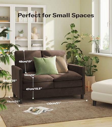 Welzona 3-Layers Cloud Loveseat Sofa, 51" Small Couch, Teddy Small Sofa | Comfy Teddy Fabric, Washable Covers, Tool-Free Setup, All-wood Futon Couch for Living Room, Bedroom, Small Spaces, Brown - color: Brown, size: cloud loveseat