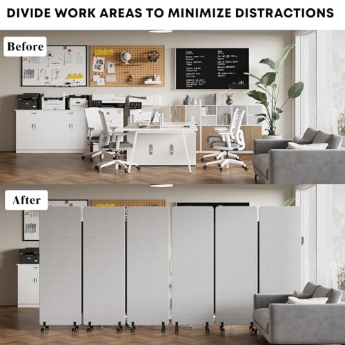3 Panel Soundproof Room Divider W/Wheels, Office Divider with Whiteboard | 66" H with Detachable Whiteboard/Clips/Hooks/Pushpins,Wheeled Room Dividers, Easy to Move,For Conference Room Partitions - color: Grey, size: 3-Panel-with Board