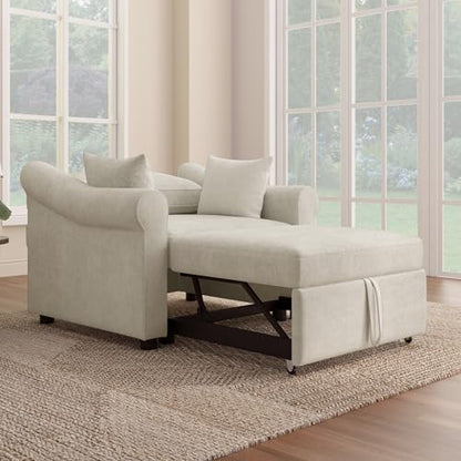 JIVOIT Convertible Sleeper Chair with Adjustable Backrest, 3-in-1 Sleeper Chair with Metal Frame, 3 in 1 Lounger Chair Turns Into Bed, Chenille Fabric Single Bed for Living Room (Beige,315) - color: Beige,315