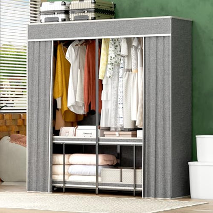 Umeiga Heavy Duty Portable Closet with Cover 1200Ibs Foldable Covered Clothes Rack for Hanging Armoire Wardrobe Closet System Freestanding Coat Storage Garment Racks (150cm/59in Gray) - size: 59" Wide