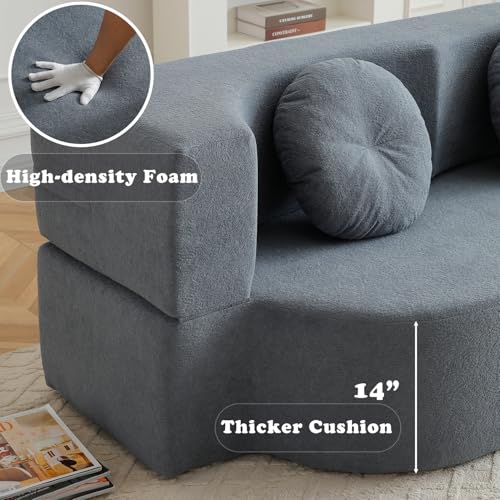 76" Convertible Folding Futon Sofa Bed, Queen Sleeper Sofa with Pillow, Teddy Floor & Futon Loveseat Couch, Foam Folding Mattress Sleeper for Living Room, Guest Use, Apartment, No Assembly (Grey) - color: Grey