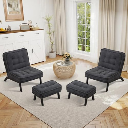 ANJ Accent Chair Set of 2 with Ottoman Adjustable Backrest, Black Tufted Upholstered Lounge Chairs with Footrest, Modern Cozy Reclining Chair Set for Living Room Bedroom Apartment - color: Black, size: 2