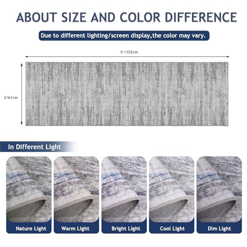 2x5 Washable Runner Rugs，Modern Abstract Rug Runner,Ultra-Thin Kitchen Runner Rug Non-Slip Backing Entryway Runners,Bathroom Carpet for Hallways,Bedroom，Laundry Room（Blue/Grey,2' x 5' ） - color: Blue/Grey, size: 2' x 5' (Runner)