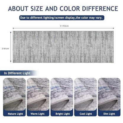 2x5 Washable Runner Rugs，Modern Abstract Rug Runner,Ultra-Thin Kitchen Runner Rug Non-Slip Backing Entryway Runners,Bathroom Carpet for Hallways,Bedroom，Laundry Room（Blue/Grey,2' x 5' ） - color: Blue/Grey, size: 2' x 5' (Runner)