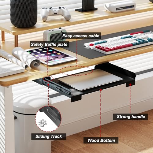 26 Inch Under Desk Mounted Sliding Loptop Drawer, Desktop Extension Pull-Out Laptop Tray for Office Desk, Extra Storage Organizer for Sit Stand Workstation - size: 26 INCH