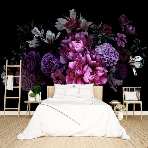 Black Peony Floral Wallpaper Peel and Stick wall Mural for Bedroom Living Room - 96"x137" - color: B03, size: 96"x137"