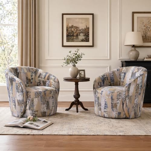 34” Upholstered Swivel Barrel Accent Chair, 360° Swivel Armchair with Metal Base, Comfy Foam Padded Seat for Living Room Bedroom Dressing Room, 176 lbs Weight Capacity (KJ-09218C- MHK-2) - color: Kj-09218c- Mhk-2