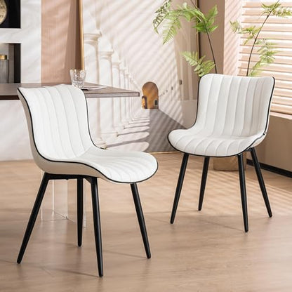 YOUNUOKE Dining Chairs Set of 2 Mid-Century Modern Kitchen Chairs White | Faux leather upholstered with Back, fits dining living waiting room guest reception. Waterproof easy to clean assemble, 300lb - color: White