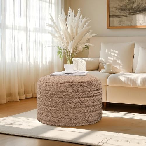 Poofieotto Round Pouf Ottoman Footstool 20x14In Ottoman Couch Footrest Tan | All-One Foam Pouf, Ottoman Coffee Table,Couch Foot Rest,Chair Footrest,Remov. Cover, Perfect for Living Room, Bedroom & Dorm - color: Tan