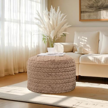 Poofieotto Round Pouf Ottoman Footstool 20x14In Ottoman Couch Footrest Tan | All-One Foam Pouf, Ottoman Coffee Table,Couch Foot Rest,Chair Footrest,Remov. Cover, Perfect for Living Room, Bedroom & Dorm - color: Tan