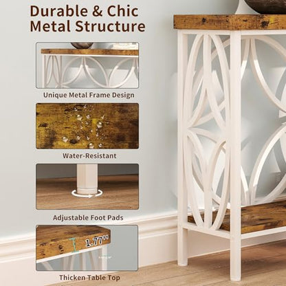 70.9 inch Extra Long Sofa Table, Industrial Console Table Behind Couch | With 2 Tier Storage Shelf, Entryway Table for Entryway, Living Room, Foyer, Hallway, Unique Design, White - color: White