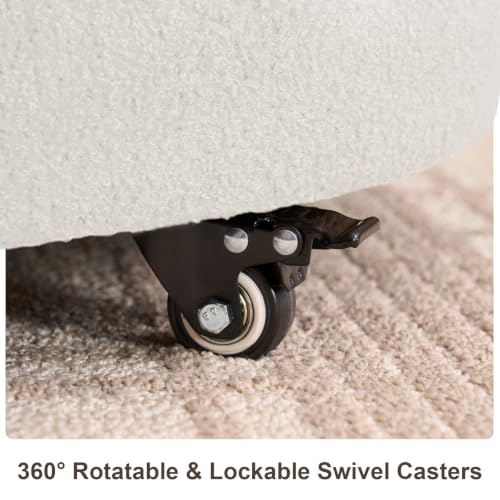29.5" Round Storage Ottoman Coffee Table, Dual Reversible Lids, Beige | Round Ottoman Coffee Table, Swivel Casters, Hidden Storage, Dual Lift-Off Lids, Teddy Fabric, Living Room, Bedroom - color: Beige
