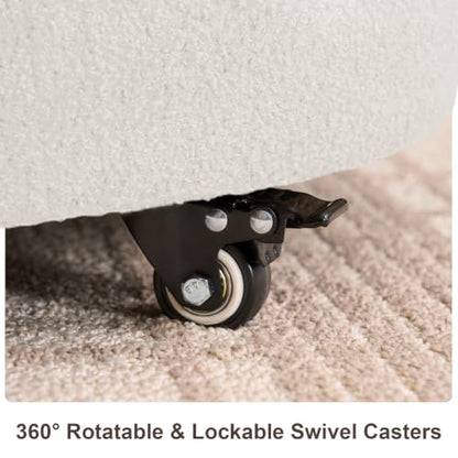 29.5" Round Storage Ottoman Coffee Table, Dual Reversible Lids, Beige | Round Ottoman Coffee Table, Swivel Casters, Hidden Storage, Dual Lift-Off Lids, Teddy Fabric, Living Room, Bedroom - color: Beige