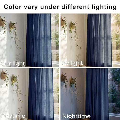Mrs.Naturall Navy Blue Curtains 63 Inch Length, Back Tab Nautical Coastal Airy Light Filtering Semi Sheer Linen Curtains 63 Inches Long 2 Panel Set for Living Room Boys Bedroom, Dark Blue - color: Navy Blue, size: 52"W x 63"L (Pack of 2)