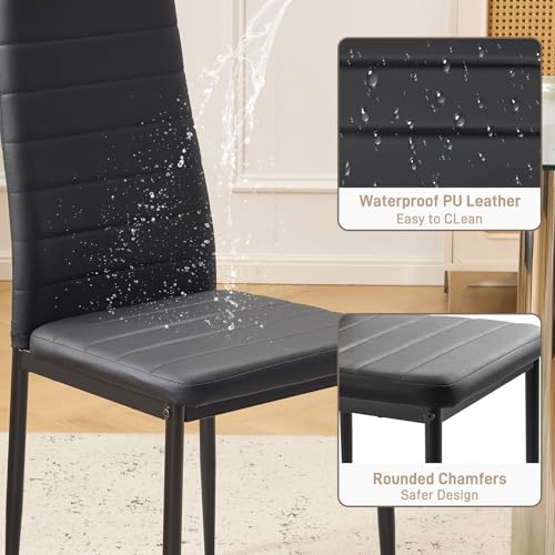 Karl home Dining Chairs Set of 4, PU Leather & High Back, Black | Black kitchen chairs with padded seats & foot cap protection for dining kitchen living room,300lbs capacity,space-saving - color: Black, size: Set of 4