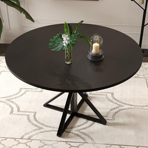 GarveeHome 47 Inch Round Dining Table for 4-6-Black/Only Table | Circle Kitchen Table with Pedestal Base, Farmhouse Wooden Dining Table for Small Spaces, Kitchen & Dining Room, Living Room - color: Black