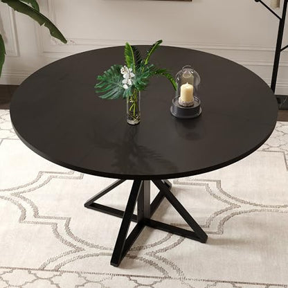 GarveeHome 47 Inch Round Dining Table for 4-6-Black/Only Table | Circle Kitchen Table with Pedestal Base, Farmhouse Wooden Dining Table for Small Spaces, Kitchen & Dining Room, Living Room - color: Black