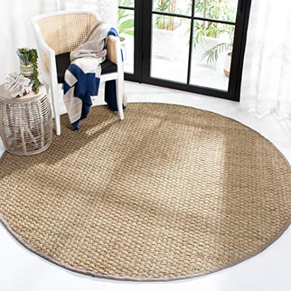 SAFAVIEH Area Rug 6' Round - Natural Fiber Collection - Natural & Grey, Seagrass, Basketweave Pattern with Border (NF114P) - color: Natural/Grey, size: 6' (Round)