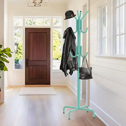 Simple Houseware Standing Coat Hanger Organizer Rack, 12 Hooks, Turquoise | For Entryway, Bedroom, and Hallway - color: Turquoise
