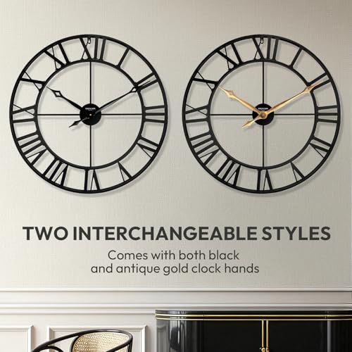 30 Inch Wall Clocks for Living Room Decor,Roman Numeral | Durable Black Metal,Battery Operated,Oversized Large Wall Clock for Dinning Room,Entryway & Home Office - size: 30 Inch