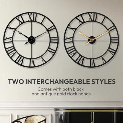 30 Inch Wall Clocks for Living Room Decor,Roman Numeral | Durable Black Metal,Battery Operated,Oversized Large Wall Clock for Dinning Room,Entryway & Home Office - size: 30 Inch