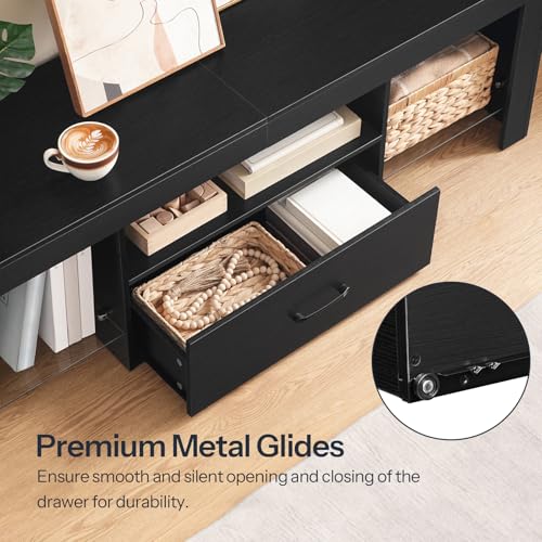 HOOBRO LED TV Stand with Power Outlets to 65 inch TV, Gaming Entertainment Center with Glass Shelves and Large Drawer, Modern Media TV Console Table for Living Room Bedroom, Black BB14UDDS01G1 - color: Black, size: 55.1 Inch