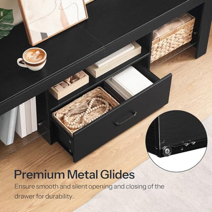 HOOBRO LED TV Stand with Power Outlets to 65 inch TV, Gaming Entertainment Center with Glass Shelves and Large Drawer, Modern Media TV Console Table for Living Room Bedroom, Black BB14UDDS01G1 - color: Black, size: 55.1 Inch