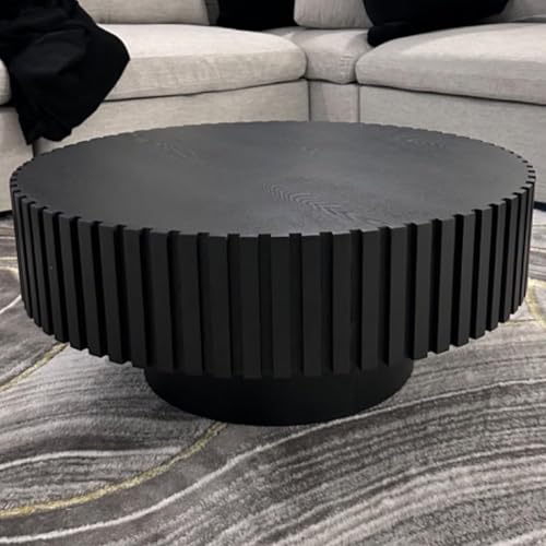 31.49'' Black Round Coffee Table for Living Room, Modern Wood Nesting Coffee Table Handcraft Circle Fluted Drum Coffee Table, Easy Assembly,Black - color: Black, size: 31.49"x17.91"x13.77"