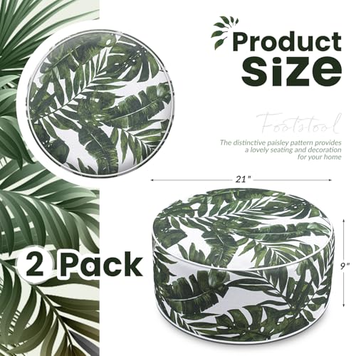 Cinnvoice 2 Pcs Inflatable Outdoor Ottoman Pouf Waterproof Round Footrest with Handle D21 x H9 Inch Indoor Outdoor Portable Footstool for Patio Garden Camping or Home Pool(Leaf) - style: Leaf