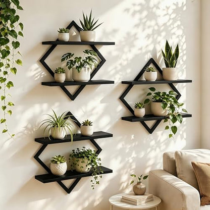 Set of 3 Wall Plant Holder, Black | Wall Planters for Indoor Plants, Window Plant Shelves, Floating Wall Shelves, For Plants, Books, Photos - color: Black-3pack