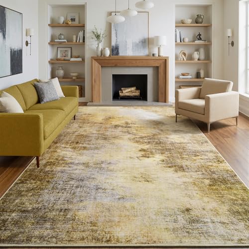 4x6 Vintage Distressed Abstract Area Rug: Machine Washable, Non-Slip | Stain Resistant Low-Pile Carpet, Pet and Kid Friendly TPR Back Rugs for Living Room Bedroom Indoor Home Decor, Golden Fall - color: ‌golden Fall, size: 4' x 6' (Rectangular)