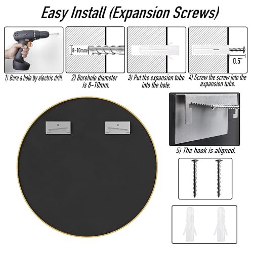SCWF-GZ 24" Round Mirror Circle Wall Mounted Hanging or Against Wall Metal Frame Dressing Make-up Mirrors for Entryway Bedroom Bathroom Living Room 24 inch Gold | HD Crystal Clear No distortion Tempered Glass,Aluminum Frame,Make-Up Mirrors for Bedroom,Ent