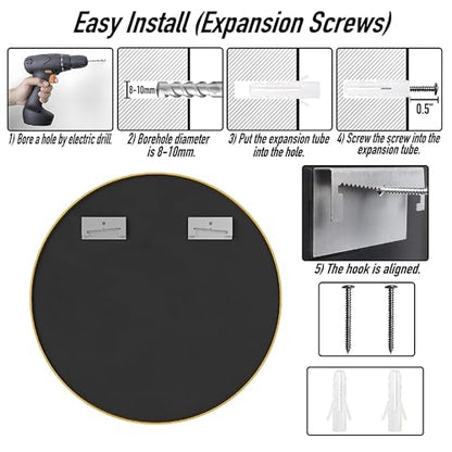 SCWF-GZ 24" Round Mirror Circle Wall Mounted Hanging or Against Wall Metal Frame Dressing Make-up Mirrors for Entryway Bedroom Bathroom Living Room 24 inch Gold | HD Crystal Clear No distortion Tempered Glass,Aluminum Frame,Make-Up Mirrors for Bedroom,Ent