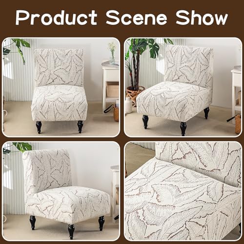 Armless Chair Protector Jacquard Accent Chair Cover Stretch Chenille Furniture Cover Printed Slipper Chair Slipcover for Hotel Living Room Dining Room Khaki - color: Khaki