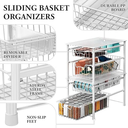 Simple Houseware Stackable Sliding Basket Organizer Drawer, White, 2-Tier - color: White, size: 2-tier
