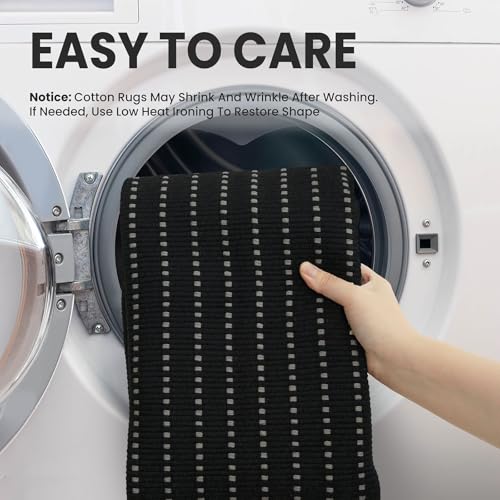 Washable Runner Rug, Non Slip Hallway Runner, 2x6 Ft, Black/Grey | Washable Braided Runner Carpet, Non Slip Rubber Dot Backed, For Hallway, Kitchen, Entryway, Bedroom, Laundry Room, Foyer - color: Black and Grey, size: 2' x 6' (Rectangular)
