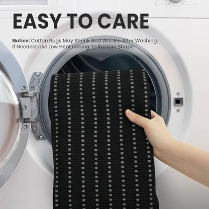 Washable Runner Rug, Non Slip Hallway Runner, 2x6 Ft, Black/Grey | Washable Braided Runner Carpet, Non Slip Rubber Dot Backed, For Hallway, Kitchen, Entryway, Bedroom, Laundry Room, Foyer - color: Black and Grey, size: 2' x 6' (Rectangular)