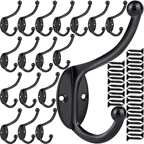 ZEYU 20Pcs Wall Hooks, Coat Hooks Hardware Heavy Duty Hooks for Hanging Coats Double No Rust Black Hook Wall Mounted with Screws for Key, Towel, Bags, Cup, Hat - color: 20Pcs Black