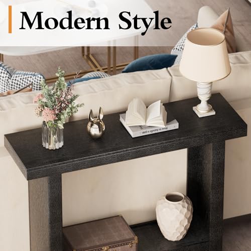 Console Table, 39.3" Rectangular Modern Entryway Table with Storage | Behind The Couch Sofa, Entrance Side Table with Shelves for Hallway, Living Room, Foyer, Black - color: Black