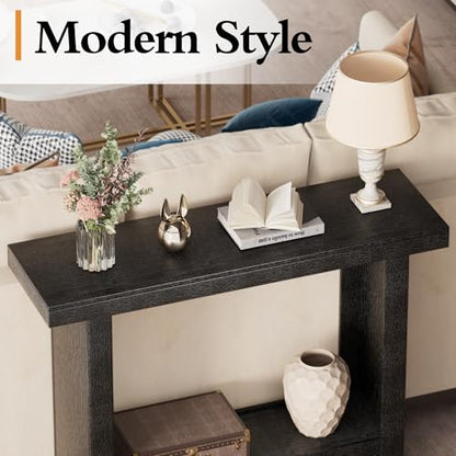 Console Table, 39.3" Rectangular Modern Entryway Table with Storage | Behind The Couch Sofa, Entrance Side Table with Shelves for Hallway, Living Room, Foyer, Black - color: Black