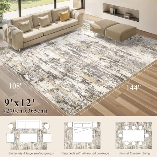 9x12 Area Rugs Abstract Washable Living Room Rug, Gold Brown | Modern Neutral Non-Slip Soft Low Pile Stain Resistant Carpet for Bedroom, Dining Room, Nursery Home Decor - color: Gold Brown, size: 9' x 12' (Rectangular)