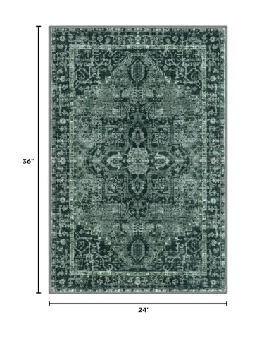 KOZYFLY Small Area Rug 2x3 Ft Rugs for Entryway Washable Boho Entry Rug Non Slip Door Mat Indoor Entrance Faux Wool Vintage Printed Kitchen Rug Throw Rugs for Entrance Kitchen, Dark Green - color: Dark Green, size: 2' x 3' (Rectangular)