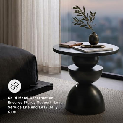 Signature Design by Ashley Round Metal Accent End Table, Dark Bronze | Sculptural pedestal base, Generous 23-inch tabletop for living rooms, Kurtson Series - color: Dark Brown