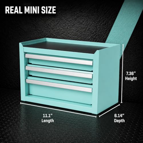 Mini 3-Drawer Steel Tool Box Teal - color: Teal, size: 3 Drawer