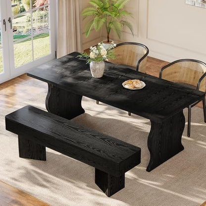 Tribesigns 47.24" Dining Bench, Modern Black Dining Table Bench with Sturdy Base, Wooden Kitchen Seating for Living Room, Entryway