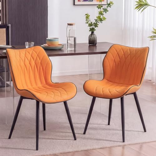 Kidol & Shellder Dining Chairs Set of 2, PU Leather Upholstered Kitchen Chairs with Back Armless, Mid Century Modern Side Chair for Dining Room, Living Room, Lounge, Restaurant, Orange - color: Orange