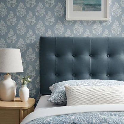 Modway Emily Twin Size Performance Velvet Headboard in Cadet Blue - Stain-Resistant Velvet Upholstery with Button Tufting and 7 Adjustable Height Positions - color: Cadet Blue, size: Twin
