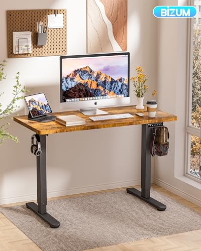 BIZUM Standing Desk Electric Adjustable Computer Desk-Stand up Desk Office Gaming Home Office Memory Desks 48x24 inches Black Frame/Rustic Brown Top - color: Rustic Brown, size: 47.2*23.6 Inch